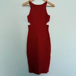 Cashmere horizontal ribbed midi dress with cutouts in burnt orange NWT Size: S